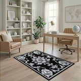 Black White Floral Vintage Floral Vintage Area Rug