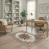 Brown and Tan Ornate Brown Medallion Persian Area Rug
