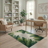Lush Coastal Beach Lush Green Palm Leaf Area Rug