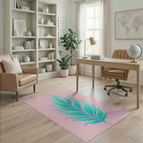 Swirling Teal Fern Leaf Area Rug