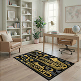 ODIKA Golden Jazz Saxophone Washable Area Rug - Abstract Music Art Low Pile Non-Slip Carpet