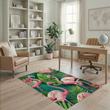 ODIKA Tropical Pink Flamingo Washable Area Rug - Low Pile & Non-Slip