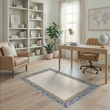 Ornate Blue Floral Border Blue and Teal Area Rug