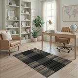 Bold Black White Striped Geometric Area Rug