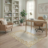 Beige and Neutral Beige Leaf Border Area Rug