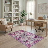 Pink Butterfly Peony Floral Area Rug