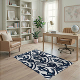 Blue and Teal Nautical Navy Anchor Rope Area Rug
