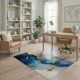 Navy Blue Gold Fluid Abstract Area Rug