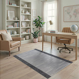 Modern Grey Striped Area Rug with Black Borders