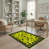 Sunny Yellow Black Floral Area Rug