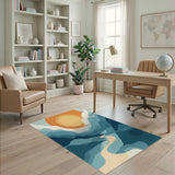 Blue Teal Sunset Path Washable Area Rug