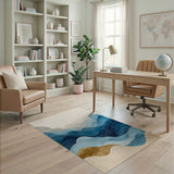 Serene Blue Wave Layers Abstract Area Rug