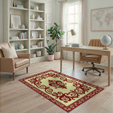 Ornate Red Medallion Cream Area Rug