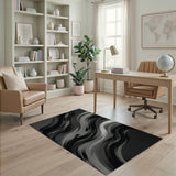 Abstract Brushstroke Waves Area Rug - Black White