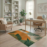 Bold Orange Palm Leaf Area Rug