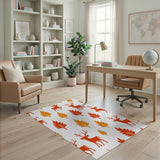Orange Deer Autumn Leaves Silhouette Rug
