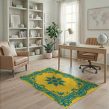Teal Floral Medallion Persian Yellow Area Rug