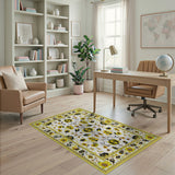 Yellow Sunflower Floral Area Rug with Gold Border