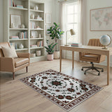 Brown and Tan Ornate Floral Medallion Persian Area Rug