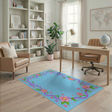 Whimsical Pink Floral Purple Vine Blue Area Rug