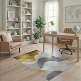 Gold Metallic Wave Abstract Area Rug