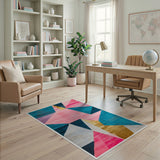 Bold Teal Pink Gold Geometric Area Rug