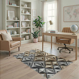 Faceted Geometric Diamond Area Rug Grey Gold