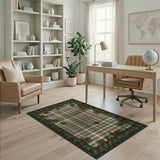 Festive Plaid Area Rug with Pinecones Evergreens