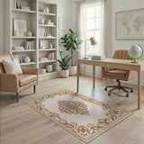 Ornate Gold Beige Persian Area Rug