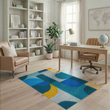 Geometric Modern Teal Blue Geometric Abstract Area Rug