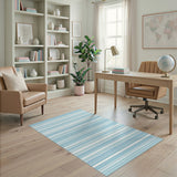 Blue and White Striped Coastal Area Rug