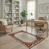 Gold and Silver Ornate Maroon Gold Floral Border Area Rug