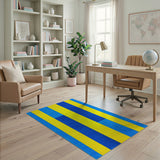 Vibrant Yellow Blue Vertical Stripe Area Rug
