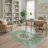 Ornate Teal Mandala Floral Area Rug