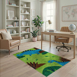 Smiling Blue Dinosaurs Kids Cartoon Rug