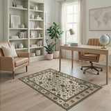 Traditional Persian Beige and Neutral Ivory Gold Floral Persian Area Rug