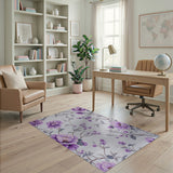 Vintage Purple Floral Washable Area Rug, Low Pile Non-Slip
