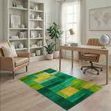 Vibrant Green Yellow Geometric Block Area Rug