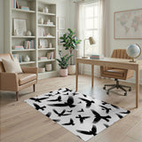 Black Raven Silhouette Pattern Area Rug