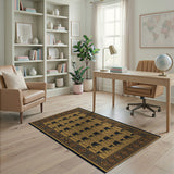 Black Elephant Motif Yellow Persian Area Rug