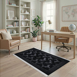 Gothic Bats Area Rug Black with Silver Silhouettes