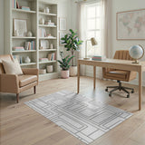 Abstract Grey Geometric Line Area Rug