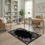 Ornate Purple Floral Art Nouveau Border Rug