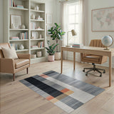 Modern Geometric Striped Area Rug in Grey Orange