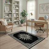Sunburst Tribal Area Rug Black White