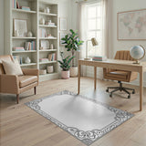 Black and White Ornate Floral Black White Border Area Rug