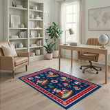 ODIKA Christmas Washable Area Rug - Festive Santa & Elves Low Pile Non-Slip Holiday Decor