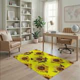 Vibrant Yellow Sunflower Butterfly Pattern Area Rug