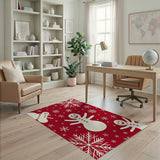Festive Snowmen Snowflakes Red Area Rug