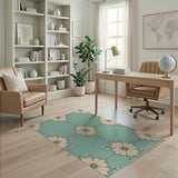 Teal Blue Cream Daisy Floral Area Rug